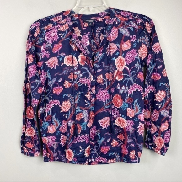 Lucky Brand Floral Blouse Blue Pink Small - Picture 1 of 8
